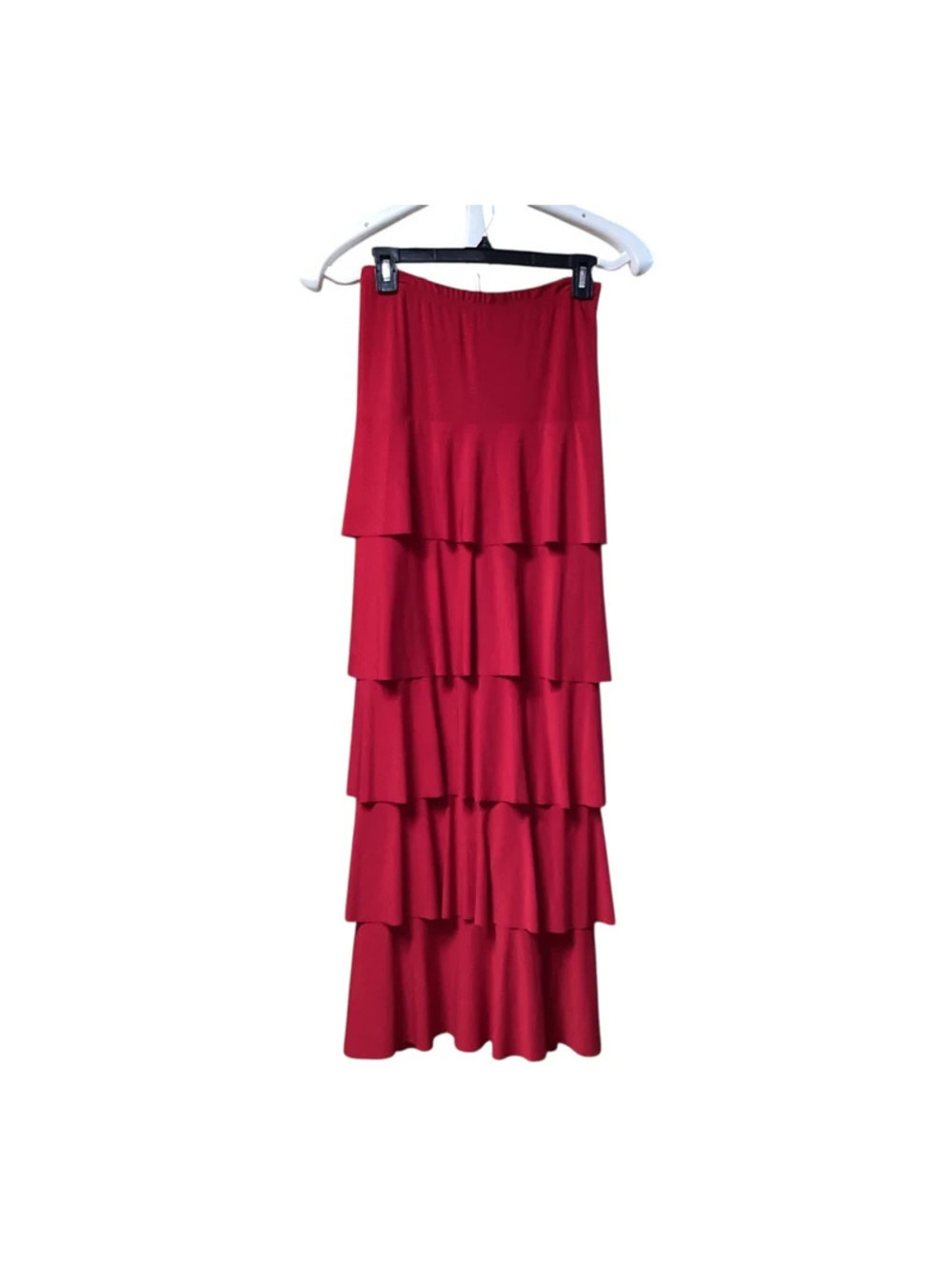 Women's Long Maxi Ruffled Tiered Skirt Solid Red Sz XL EUC